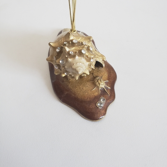 #Seashell Enamel Rhinestone Photo Card Holder Gold Tone Wire Ring - Picture 6 of 15